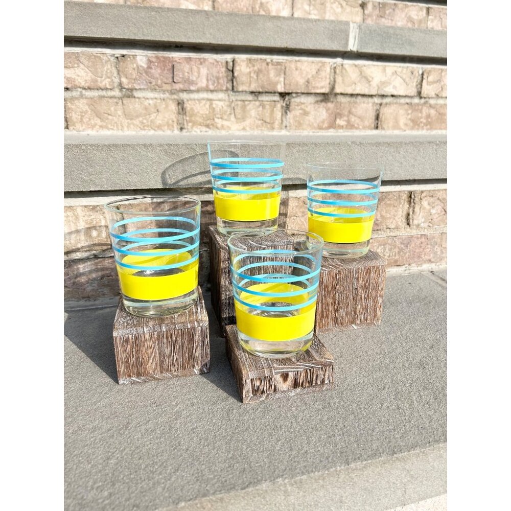 Vintage Lemon & Sky Beachy Lowball Scotch Glass.